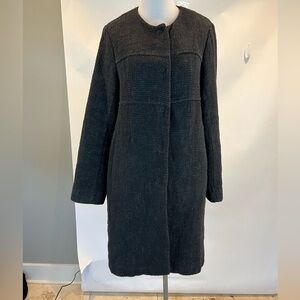 Eileen Fisher Black Mid Length Linen Bl Coat